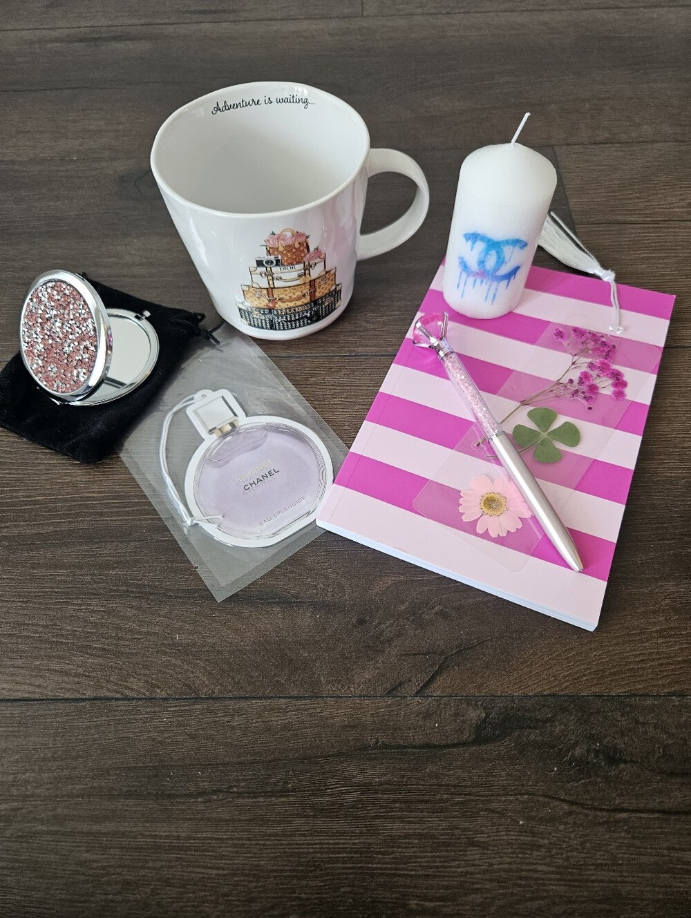Fashionista Gift Bundle ~ Mug Paper Air Freshener Notebook Candle Mirror Pen